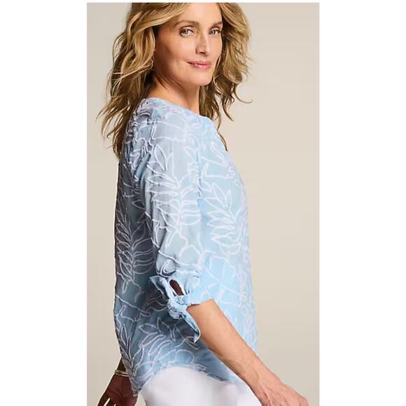 J Jill Embroidered Tie-Sleeve Top 3X lightweight blue - Picture 2 of 8